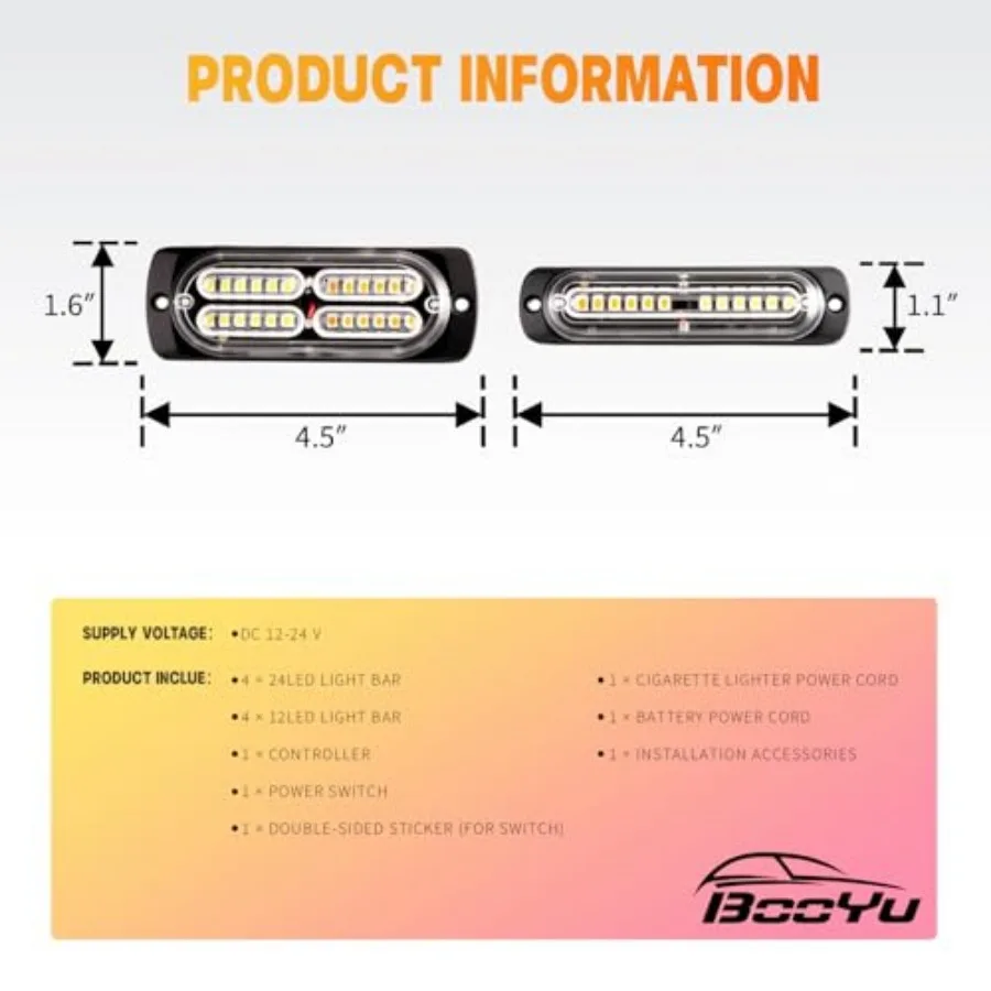 8-pcs Sync Feature LED Emergency Strobe Lights Ultra Slim Grille Surface Mount Flashing Warning Hazard Light Bar w/Controller f