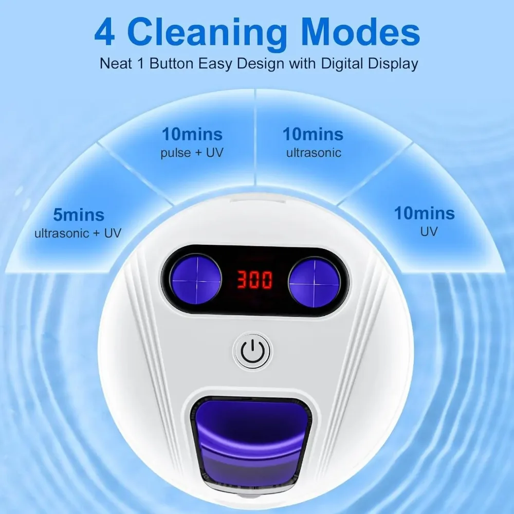 Retainer Cleaner, Upgraded Open-Window 45kHz Retainer Cleaner 200ML Dental Cleaning Pod with 4 Modes & Digital Timer
