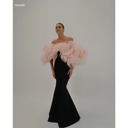 Amanda Customized Black Mermaid 3D Flowers Shawl robes de soirée Off the Shoulder Party Dresses Floor-Length Prom Dress 2024