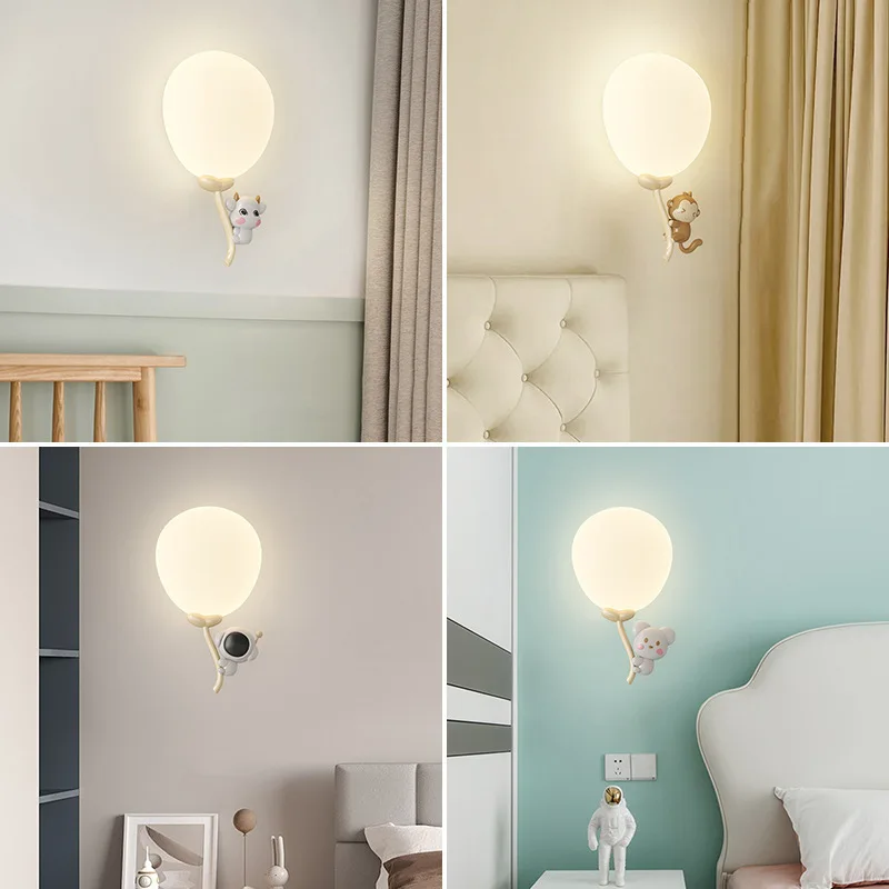 Cream Children's Room Wall Lamp Creative Cartoon Balloon Girl Boy Room Bedside Lamp Living Room Background Wall Decoration Lamp