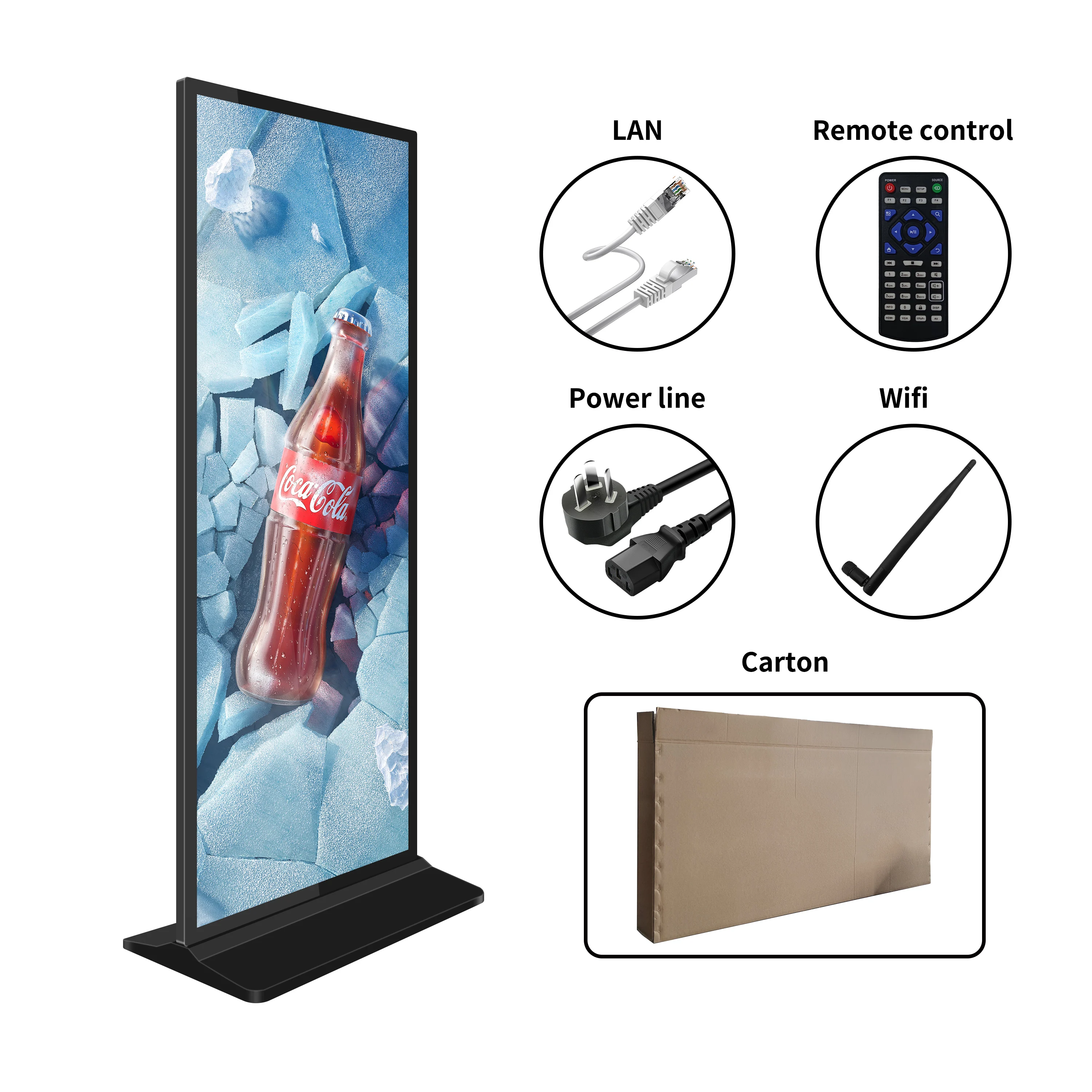 LD 43 63 75 بوصة تعمل باللمس عمودي Lcd لوحة حامل عرض إعلاني Led آلة الإعلان كامل HD الإعلان الكبير