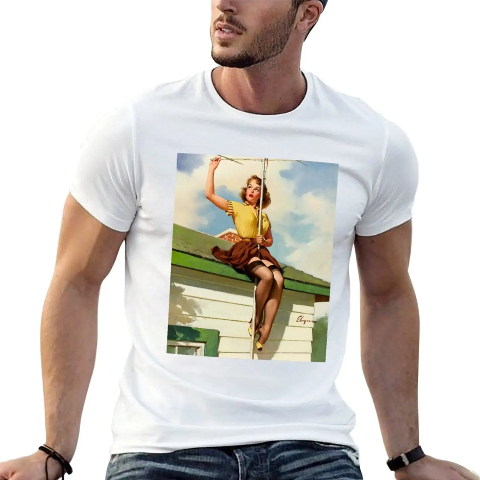 Gil Elvgren Appreciation T-Shirt Construction Work Tee Shirt