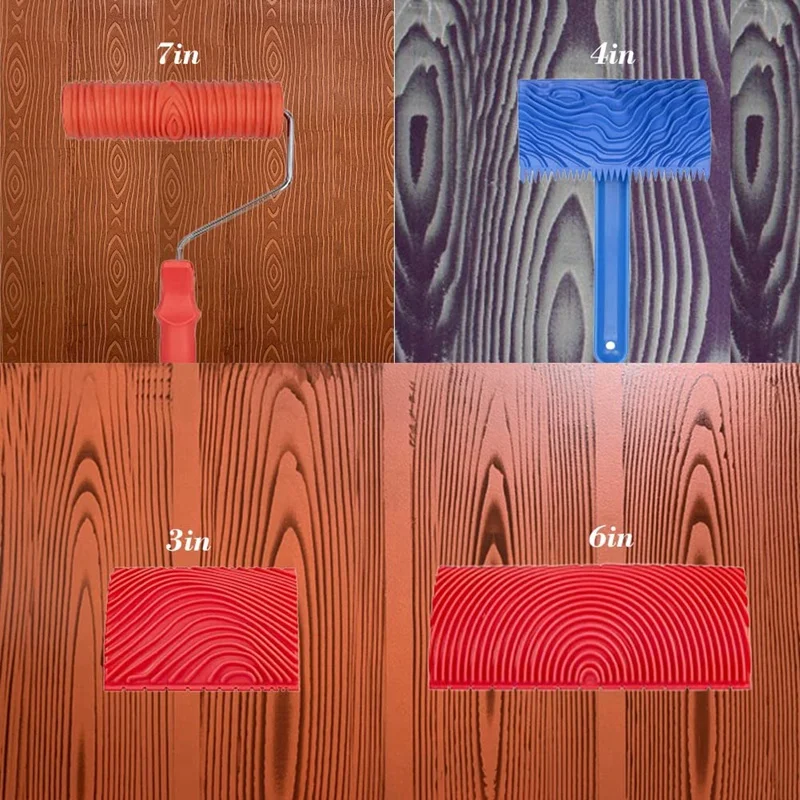 Wood Grain Tools, 4Pcs Wood Grain Roller Painting Tools Texture Pattern With Handles Texture Tool Paint,For Wall Room