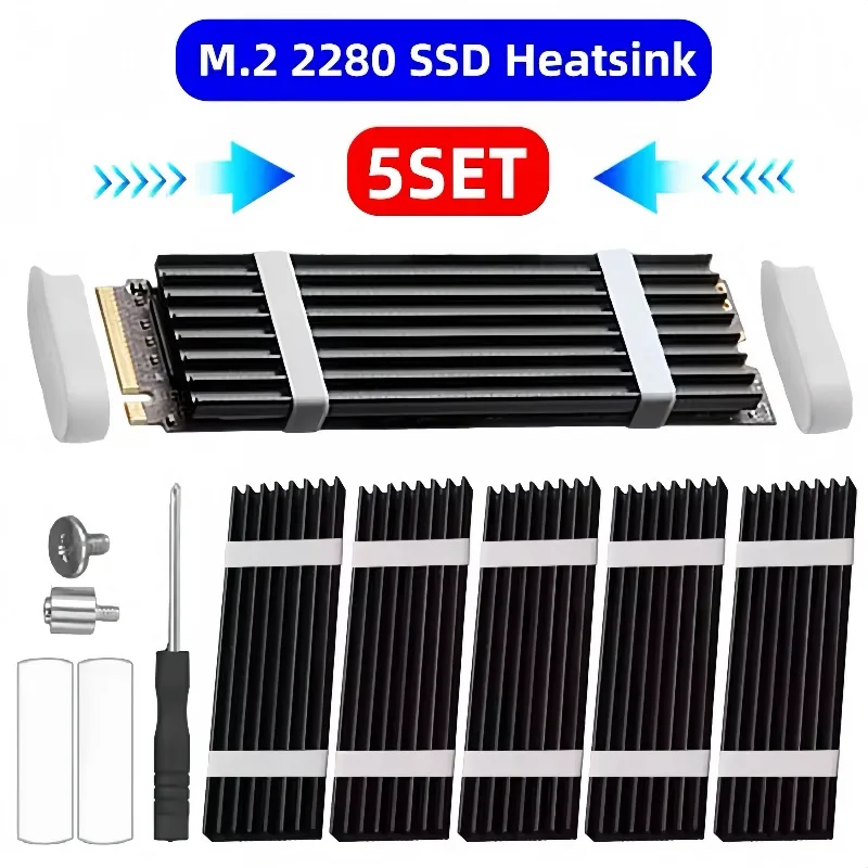 

M.2 2280 NVMe SSD Heatsink Aluminum Cooler High Efficiency Thermal Pad Extend Lifespan Gaming PC Solid State Drive Cooling Tools