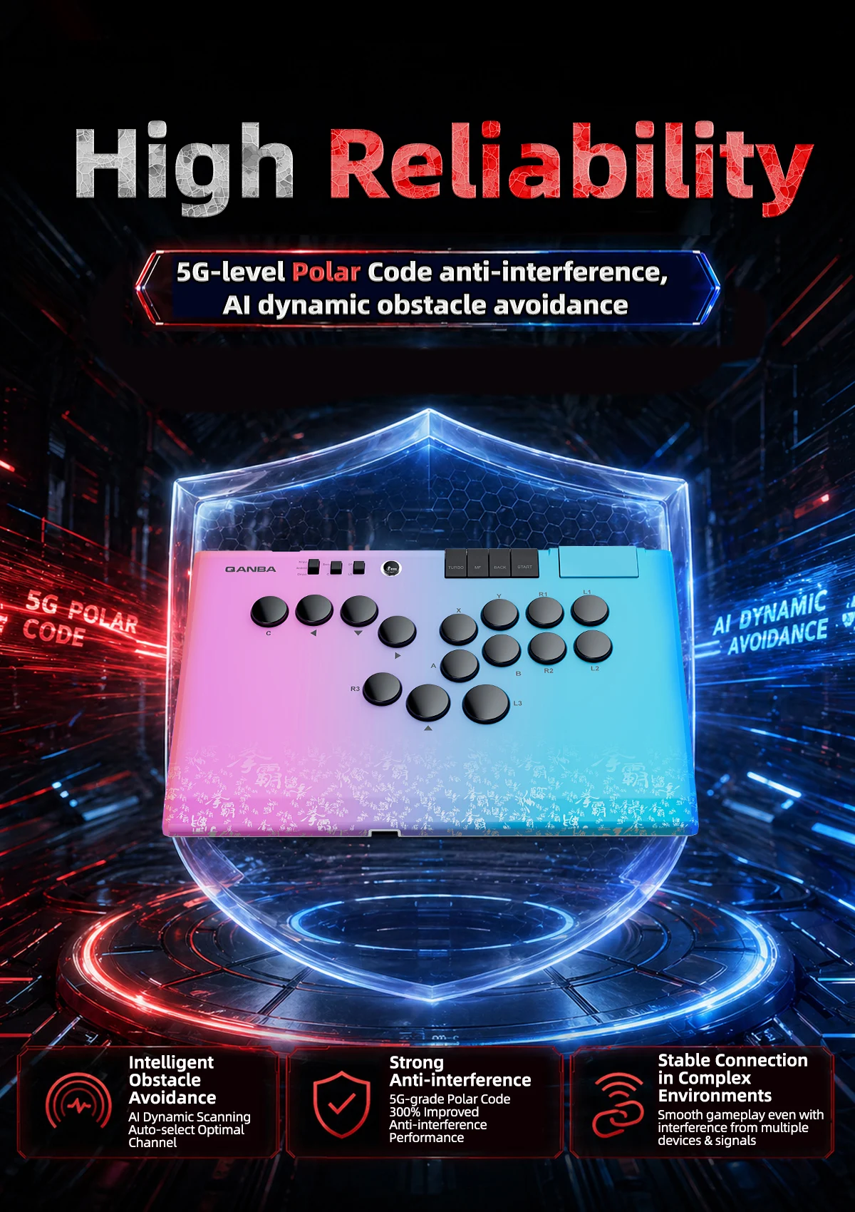 Qanba Ruby Hebellosen Arcade Super Wireless Controller mit 2.4G Drahtlosverbindung und Aufbewahrungstasche für Android PC Steam – Detail 7