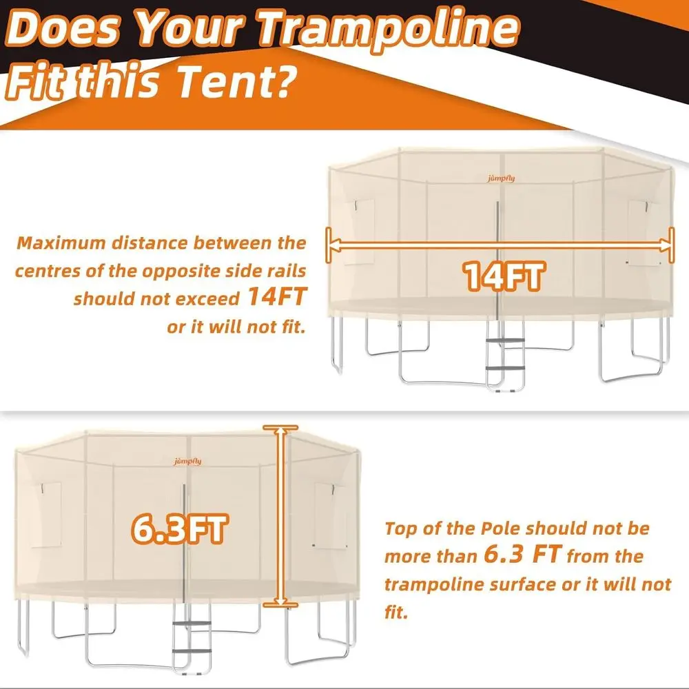 خيمة ترامبولين بطول 14 قدم للأطفال (خيمة فقط)، تناسب 6 أقطاب مستقيمة ترامبولين مستديرة، غطاء ظل ترامبولين مع ضوء LED، مصباح