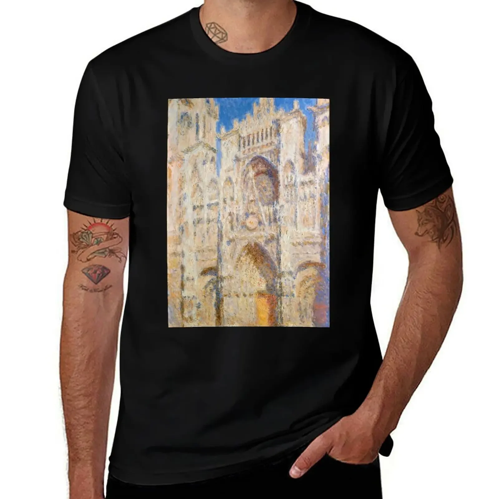 Rouen Cathedral, Facade (Sunset) Monet High Contrast T-Shirt valentines clothes summer 2025 mens clothing