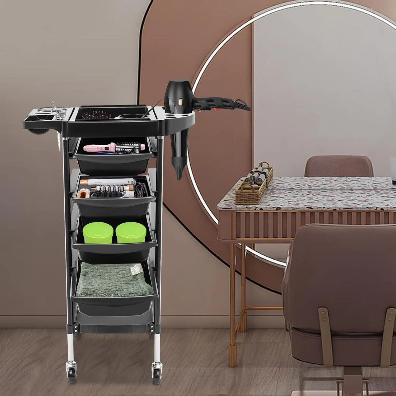 Chariot de salon avec serrure, coiffeur à 4 côtés de proximité, maison concise, coiffure, outil de proximité pour salon de beauté