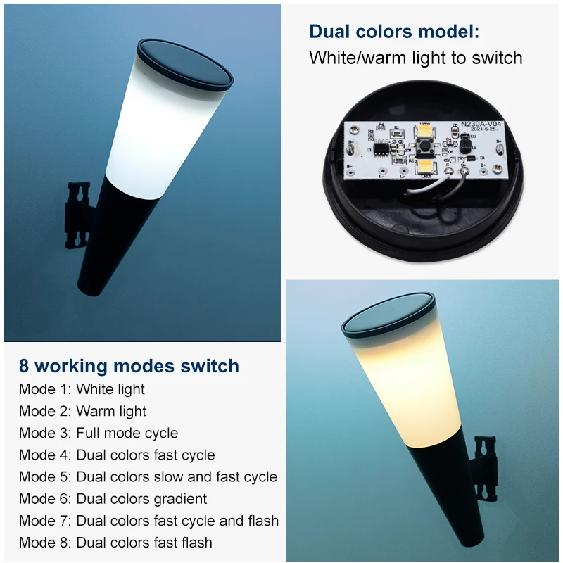 RGBW Солнечные настенные светильники Наружный солнечный светильник для забора 5/8 режимов Водонепроницаемый автоматический вкл/выкл Солнечный декоративный светильник для двора, сада, гаража