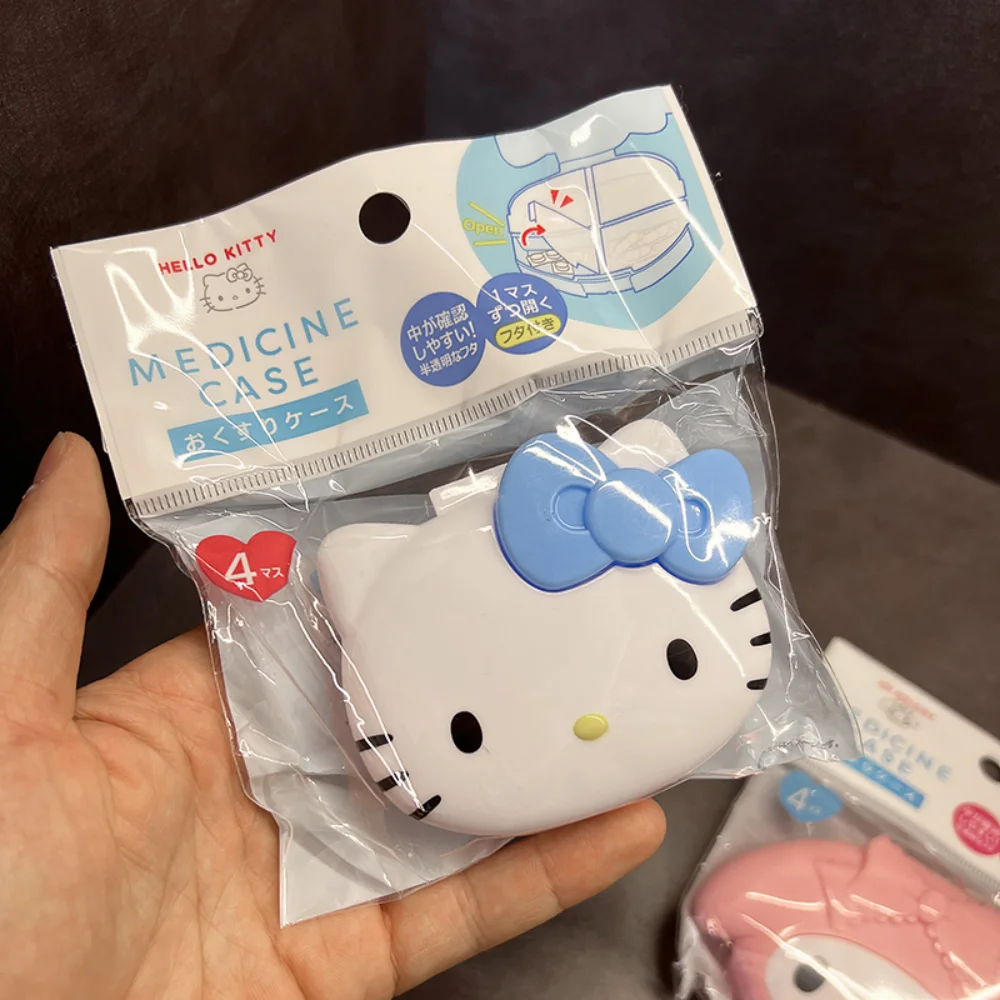 

Мини-коробка для таблеток Hello Kitty Sanrio, портативный чехол для таблеток в стиле аниме Kitty, органайзер для лекарств, Mymelody, мультяшная ежедневная коробка для дози