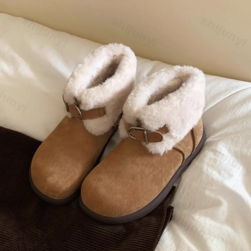 أزياء المرأة أحذية بوت قصيرة الشتاء مشبك حزام أفخم رشاقته عدم الانزلاق أحذية قطنية الراحة تود أكثر من حافة منصة أحذية الثلوج #3