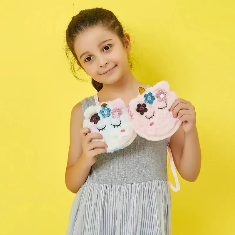 Bolso cruzado para niños, monedero de dibujos animados de unicornio de peluche, bolso cruzado con flores para niña, bolso de hombro portátil para cien