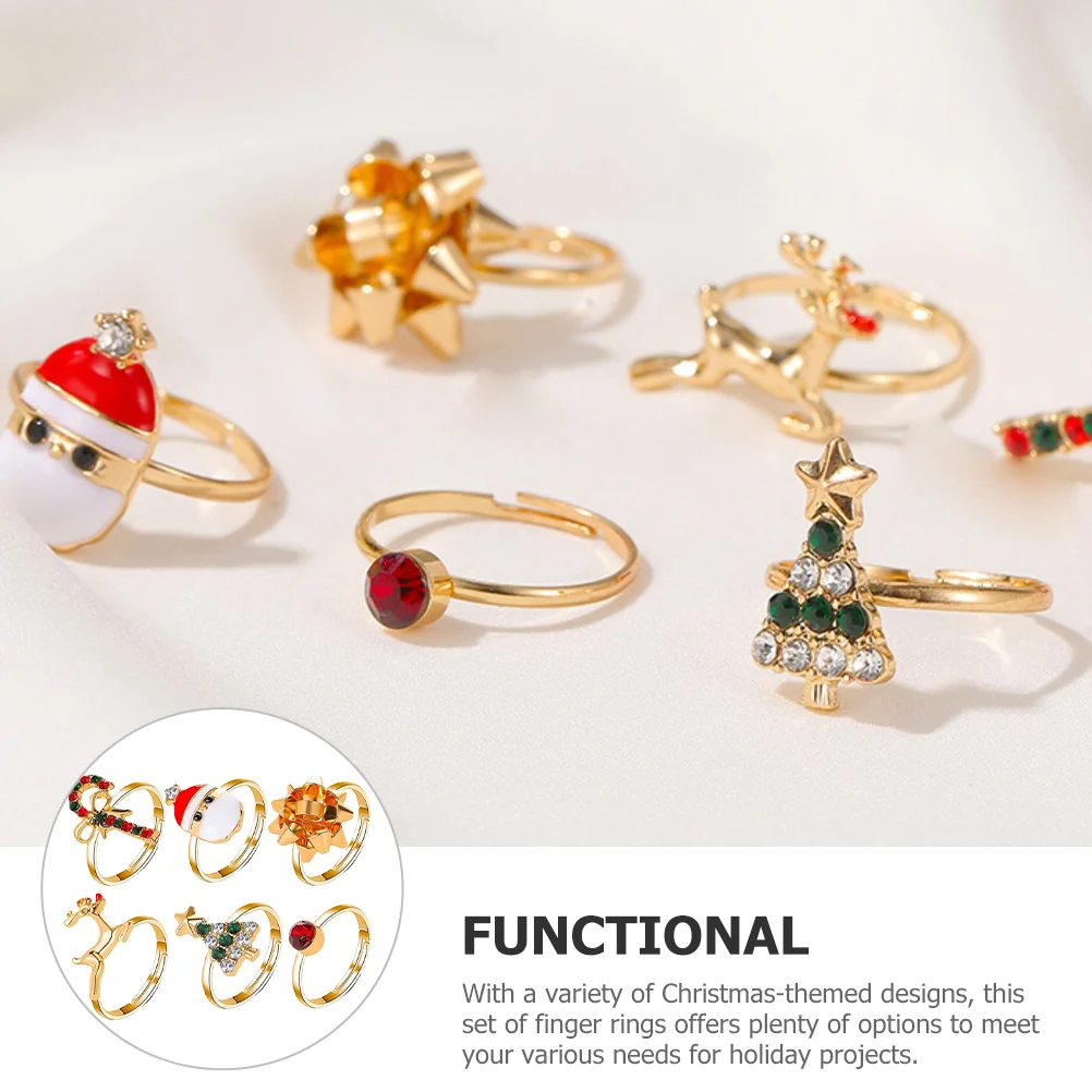 6 Pcs Finger Rings for Kids Christmas Elk Set Party Jewelry Gift Bag Fillers Miss