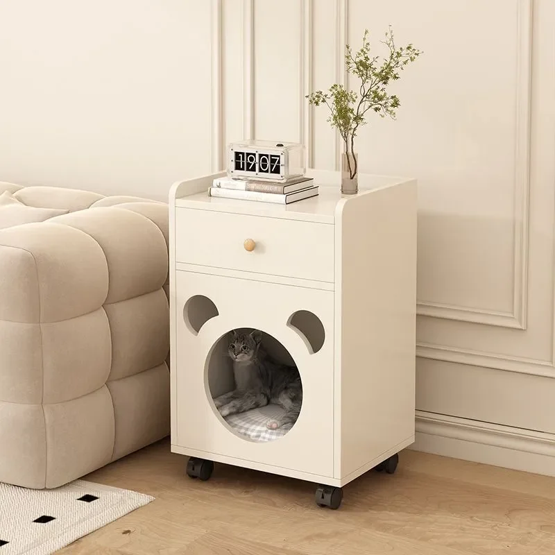 for Cat Bedside Table Simple Home Small Apartment Bedroom Removable with Wheels Multi-functional House Storage