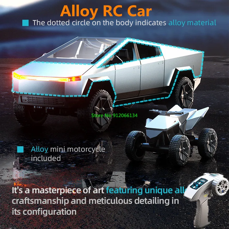 1:20 Diecast Alloy Pickup Remote Control Car 1:20 4WD Sound&Lighting Open Door Simulation Decorate Future Concept RC Car Truck