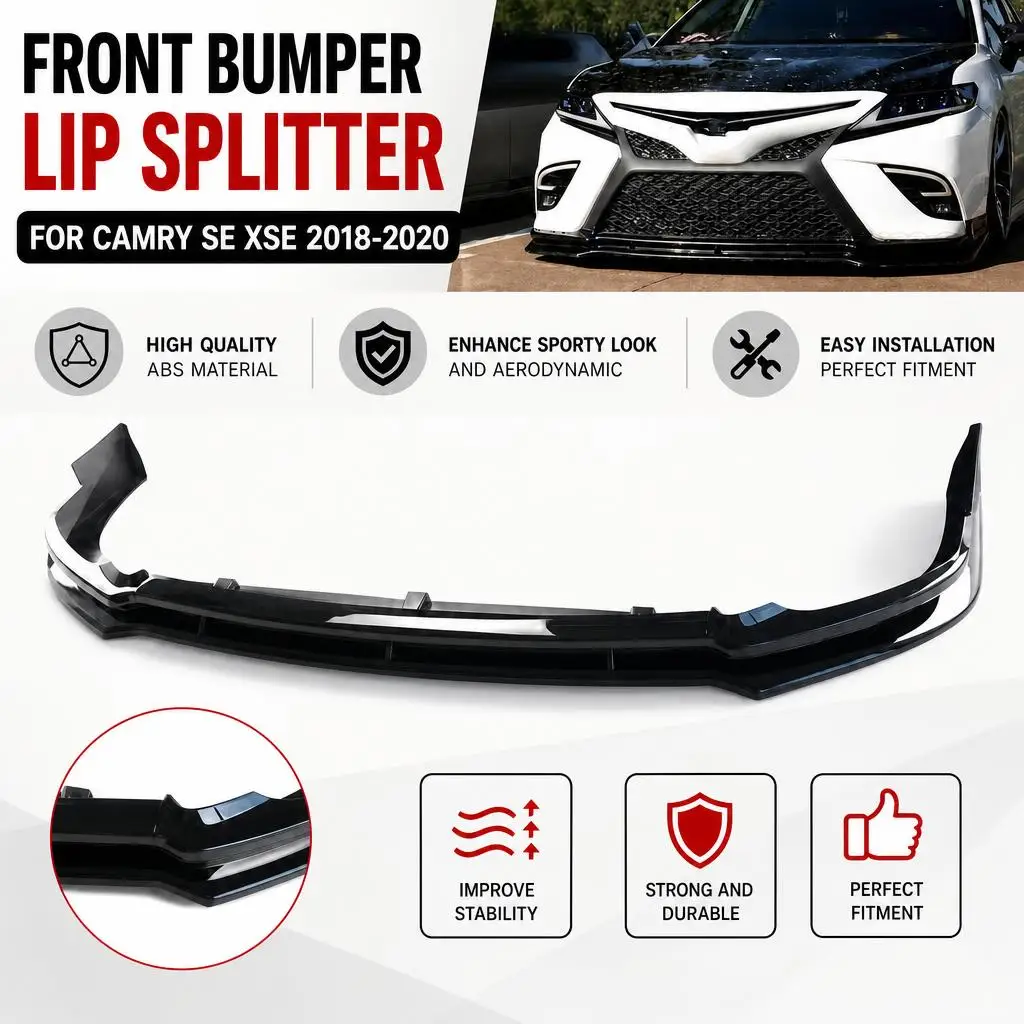Front Lip Splitter For Camry SE XSE Yofer 2018-2020 V1 Style Glossy Black ABS Body Kit Accessories
