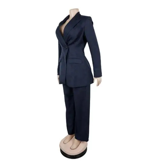 

2025 Elegant Waist Cinched Lapel Suit Jacket and High Waisted Straight Leg Pants Set for Autumn Women's Commuting 2-Piece Set