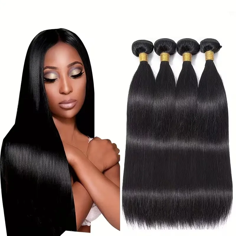 

1/3/4 PCS Straight Bundles Human Hair Natural Black Brazilian Remy Hair Extensions 14-30 Inch Hair Weave Bundles