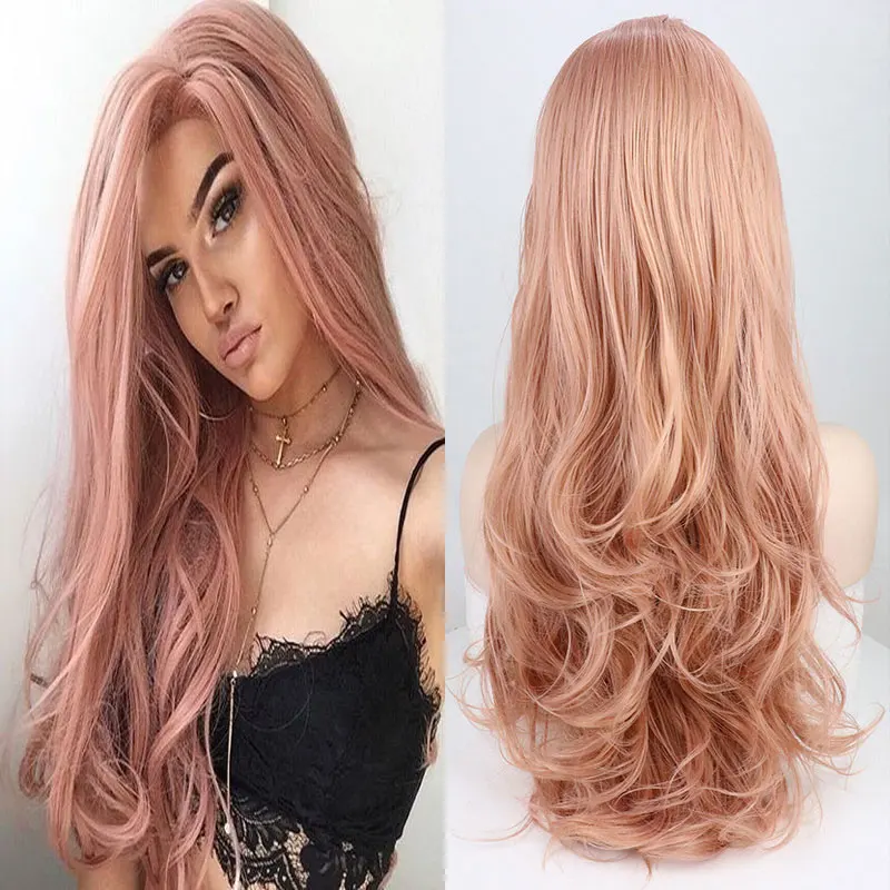 

Peach Pink Natural Wave Hair Synthetic 13x4 Lace Front Wigs High Quality Heat Resistant Fiber Hair Natural Hairline For Women