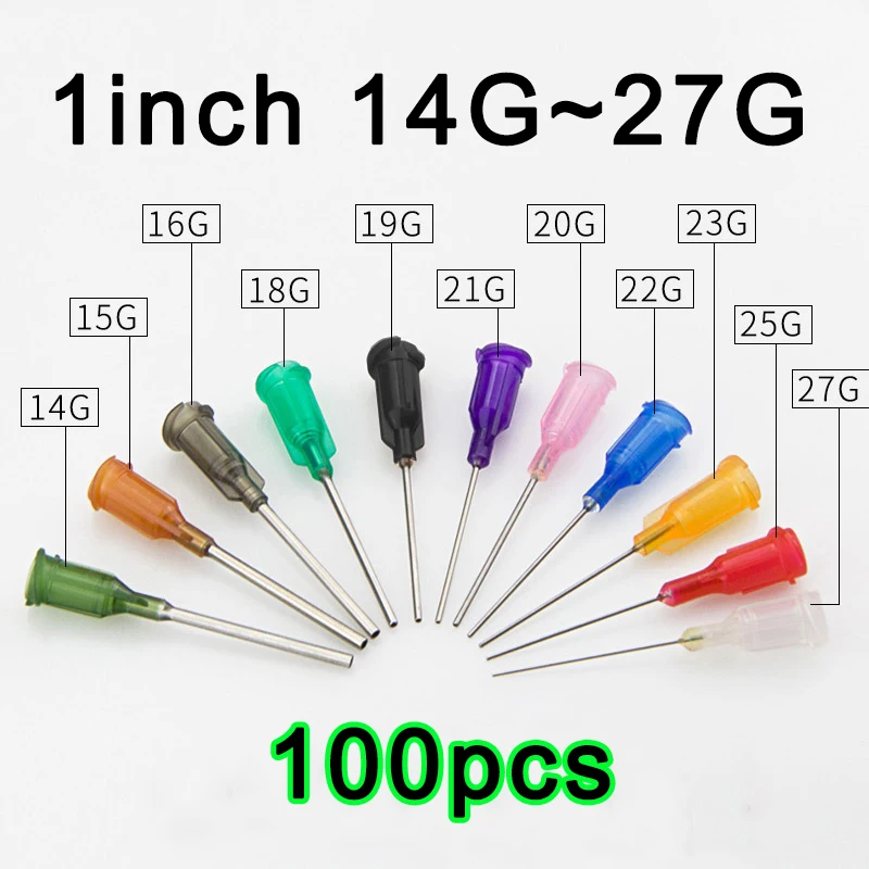 14G ~27G 1Inch Dispensing Needles Tapered Pinhead Glue Liquidneedle Screw Syringe Needle Industrial For Dispenser，100Pcs
