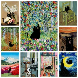 Funny Black Cat DIY Diamond Painting Kits New 2024 Monet Van Gogh Gustav Picuture Embroidery Mosaic Cross Stitch Home Decor Gift