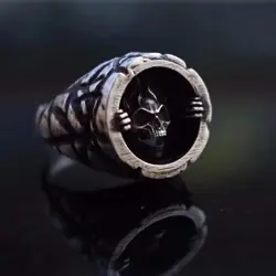 S925 Silver Europe and the United States Dianblack Vintage Skullcap Ring Male Tide Rock