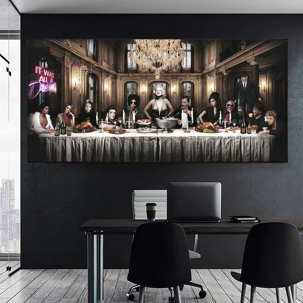 Famous Celebrities The Last Supper Canvas Painting Print Wall Art The Most Iconic Music and Movie Stars of Modern Home Decor