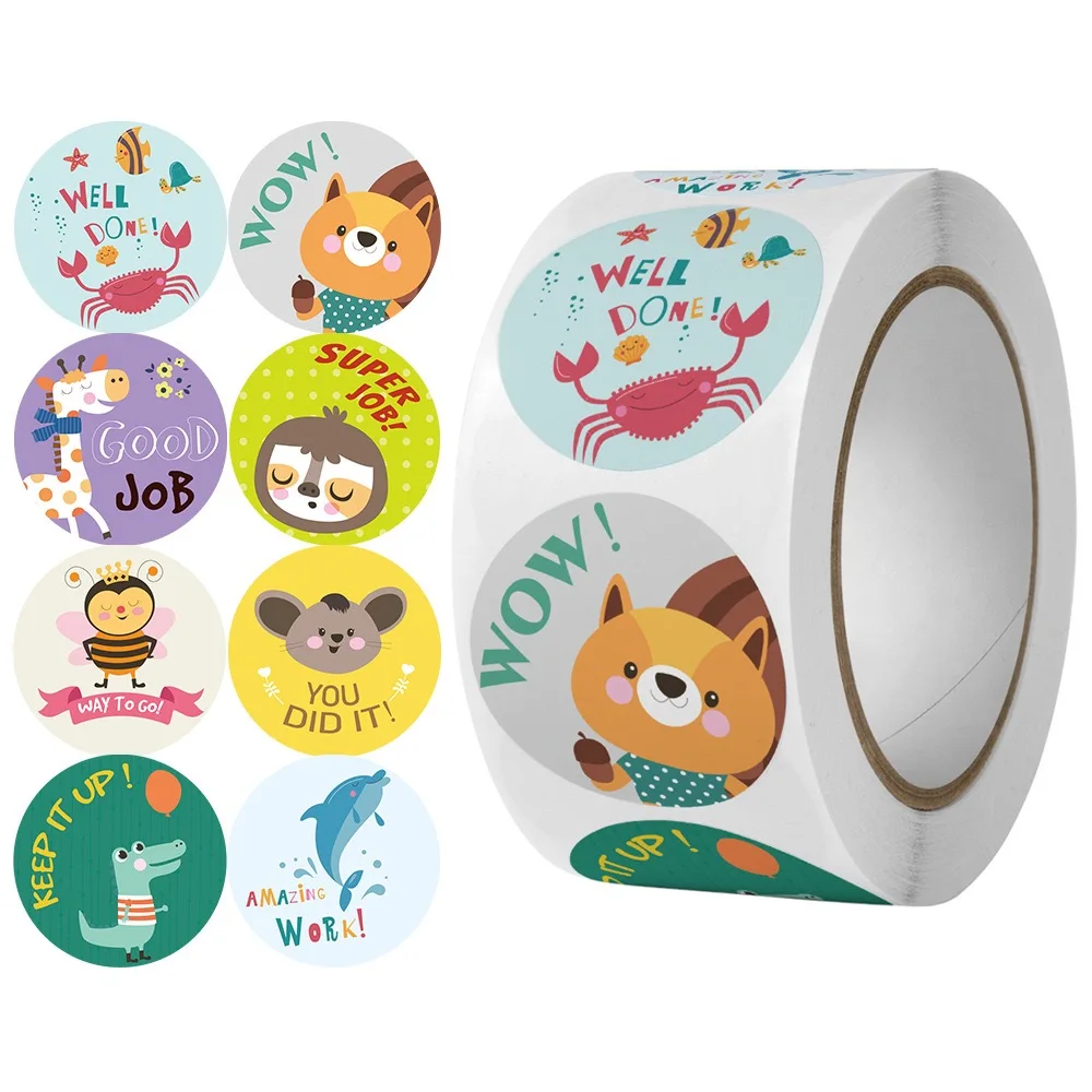 100-500pcs Waterproof Rolled stickers for kids English Teacher Reward Encouragement Sticker Labels for Water Bottle Notebook