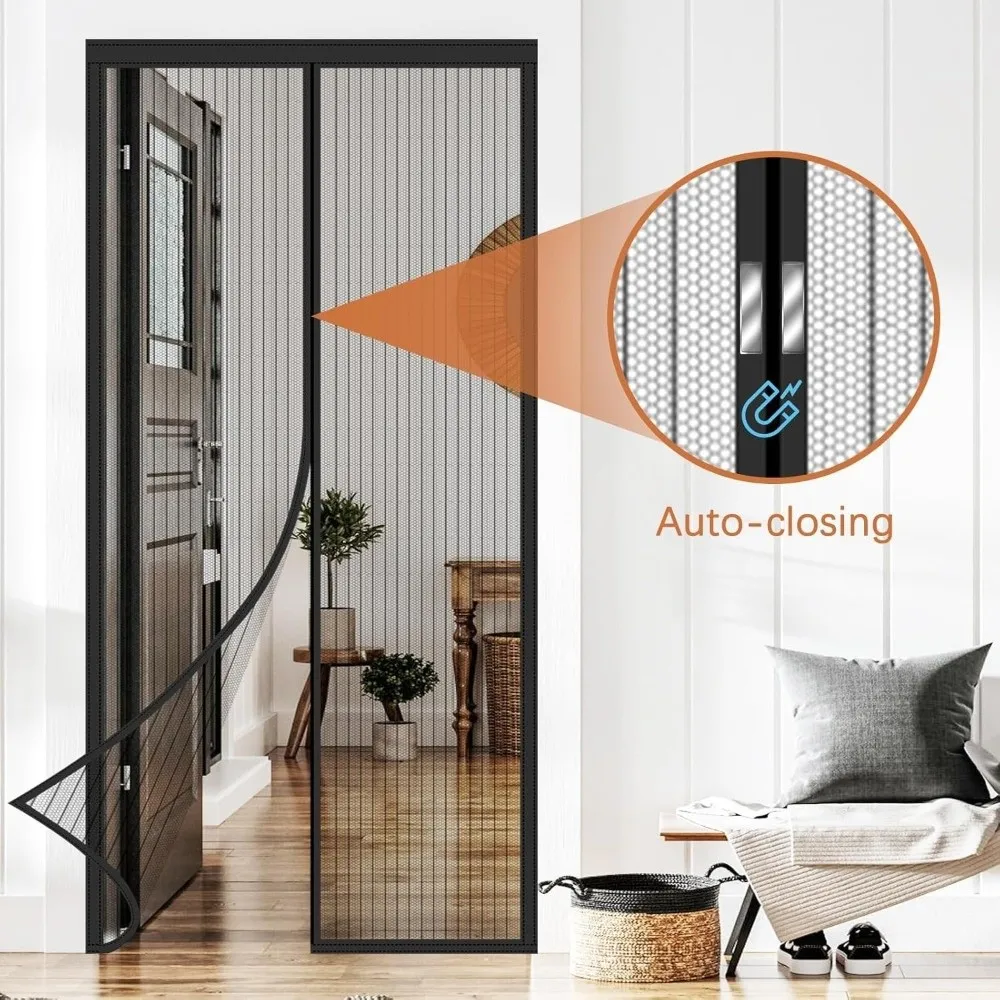 Self Sealing Magnetic Screen Door Striped Soft Net Heavy Duty Mosquito Net Curtain Breathable Vertical Dense