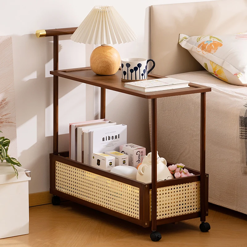 

Modern Bedside Organizer Bamboo Kids Storage Cabinet Multi-functional Small Space Nightstand for Nursery/Dorm/Rental Homes