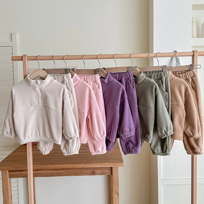 

Autumn Children Girls 2PCS Clothing Set Cotton Fleece Stand Collar Pullovers Suits Loose Sports Pant Tracksuit Kids Girl Outfits