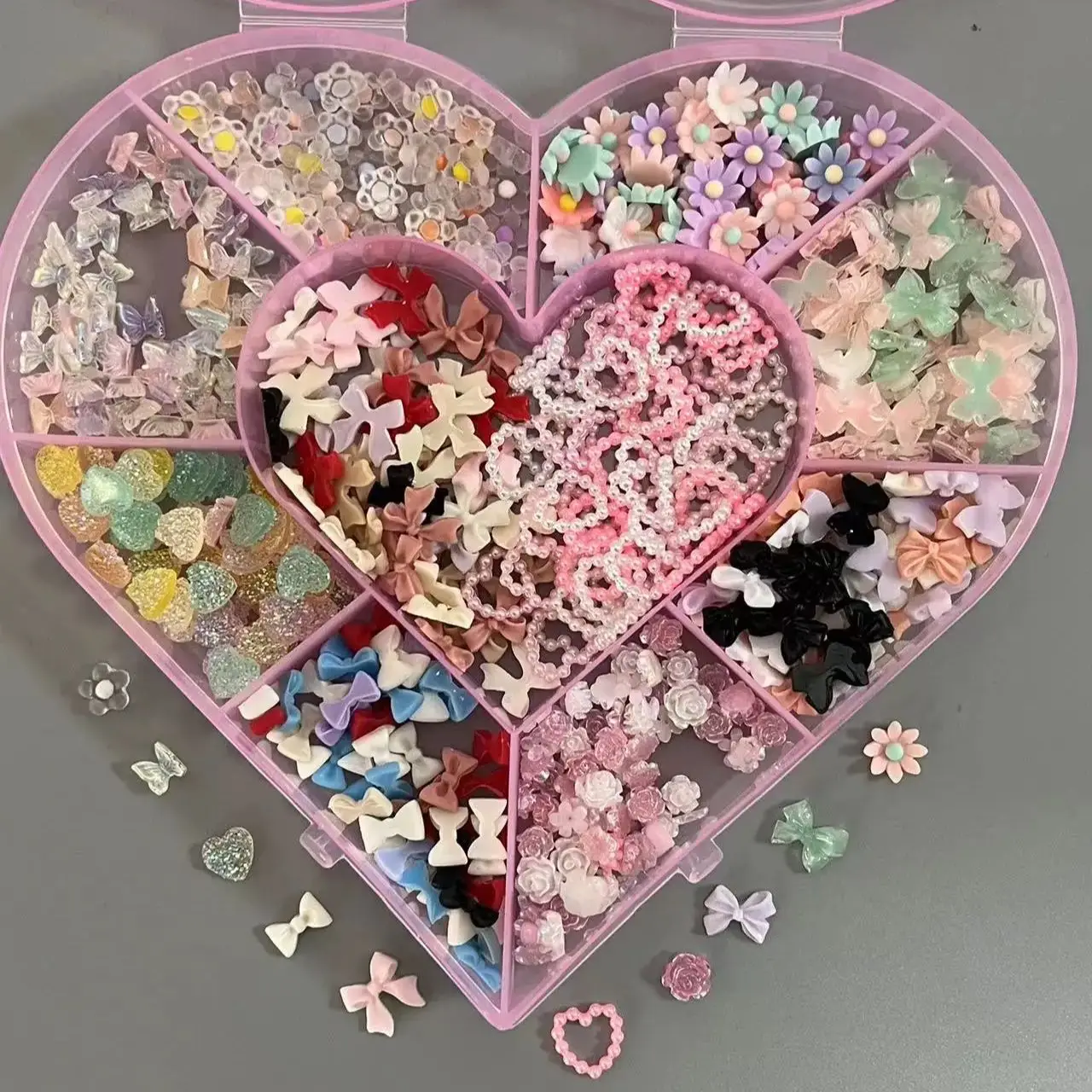 500Pcs Nail Art Cute Pink Red White Pearl Bow Heart Star Kawaii Resin French Ballet Acrylic Princess Decoration Jewelry Charm