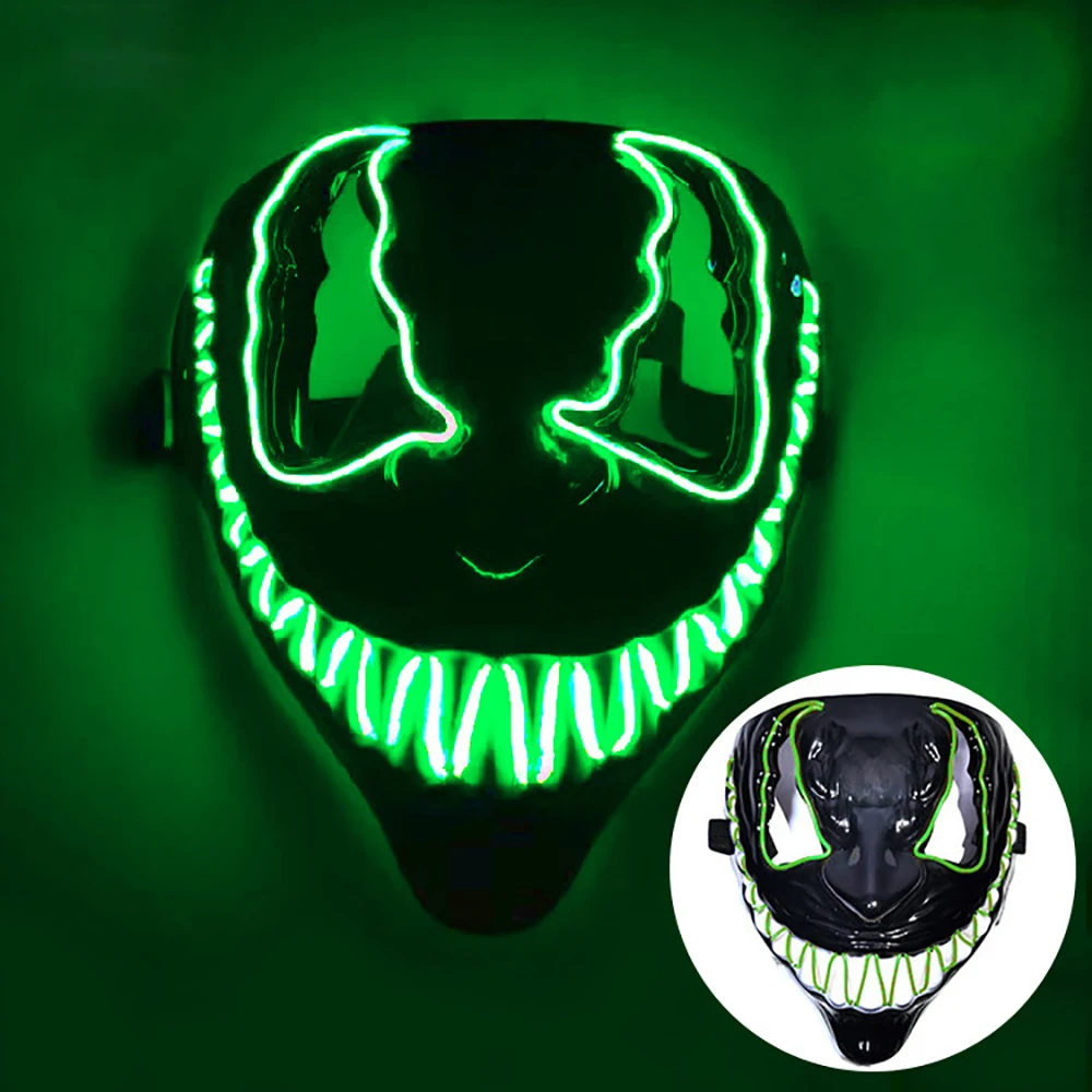 Luminous Light Up Led Mask LED Glowing Party Venom Color Mask Halloween Decoration Unisex Horror Carnival Cosplay Dress Up Props