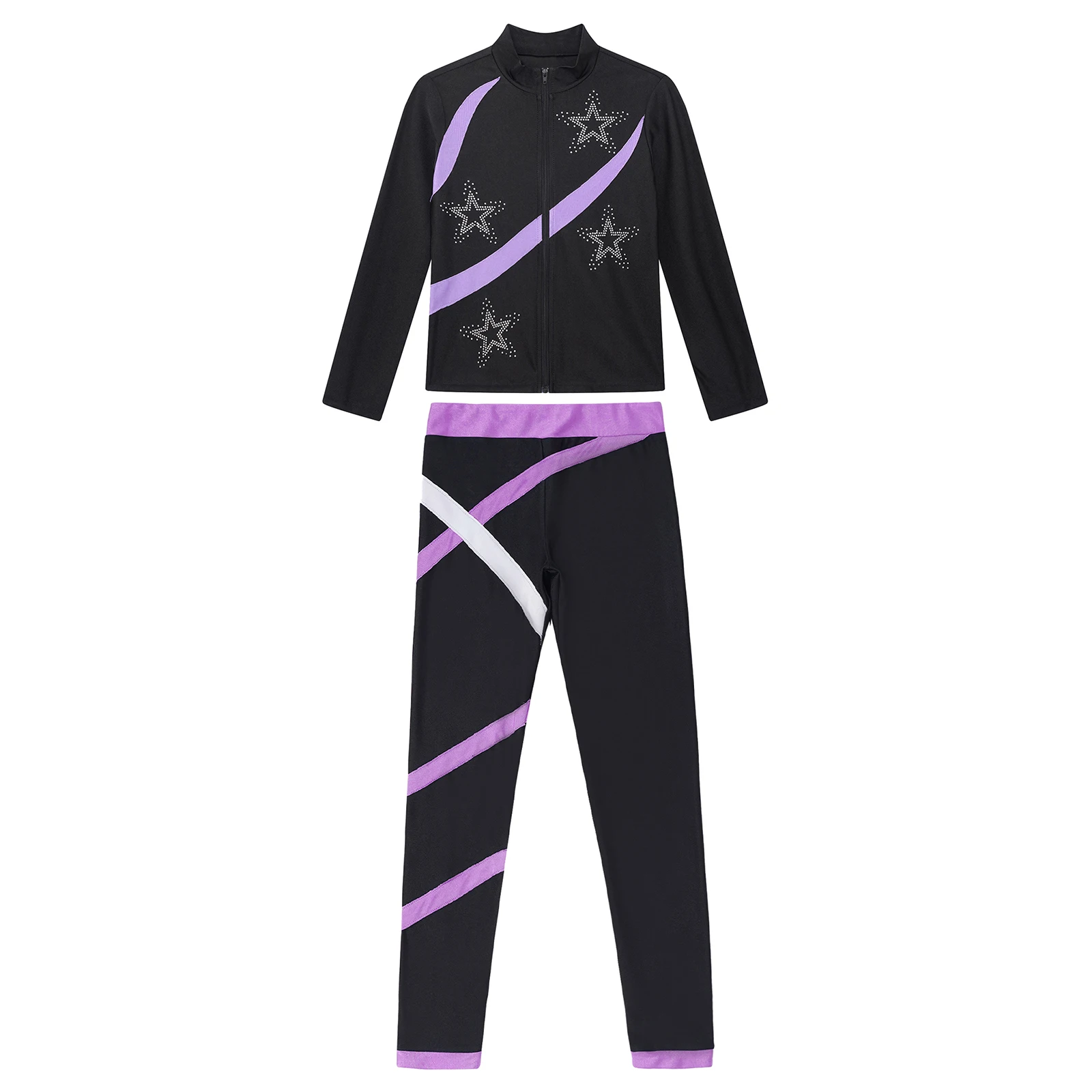 Kids Girls Sports Set Long Sleeve Zipper Sweatshirt with Leggings Children's Sport Suits for Workout Skating Gymnastics Outfits