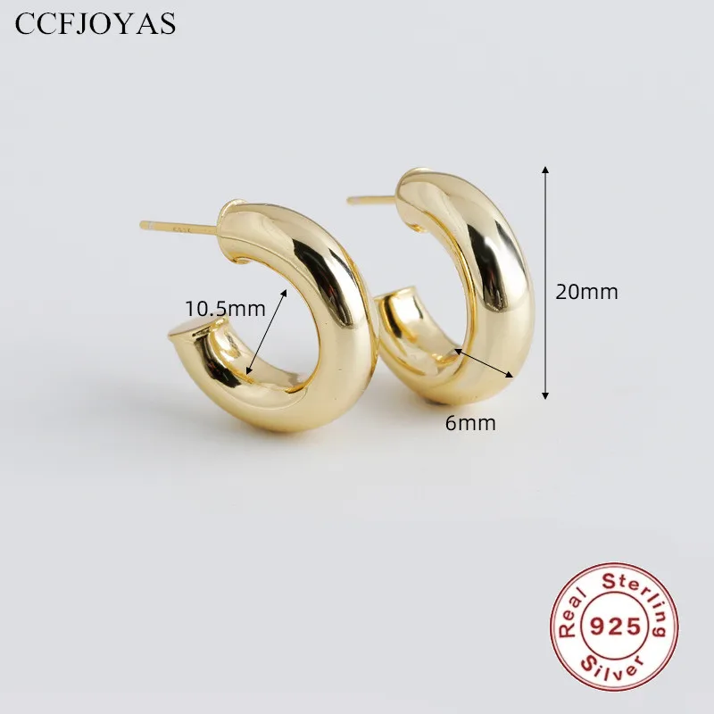 CCFJOYAS 925 Sterling Silver Punk Rock Exaggerated C-type Stud Earrings European and American Light Luxury Earrings Fine Jewelry