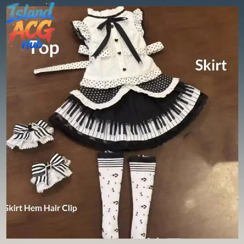 Bjd Doll Clothes Piano Love Song Black White Polka Dot Ruffled Dress For 4 Special 6 6 Size Bjd Accessories With Mini Piano Bag