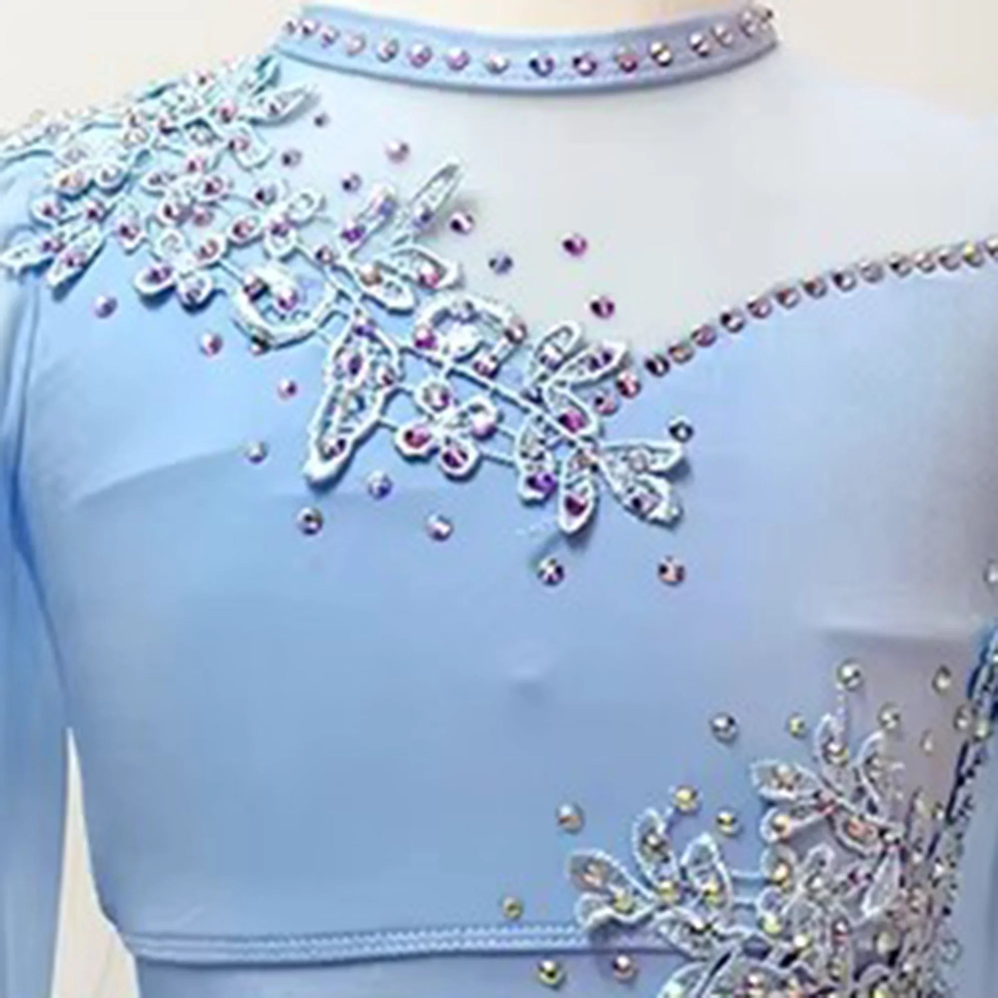 JoyCan Lyrical Dance Dress Light Blue  Jazz Dance Costume Pole Dancing Clothes Girl Performance Training BD3492