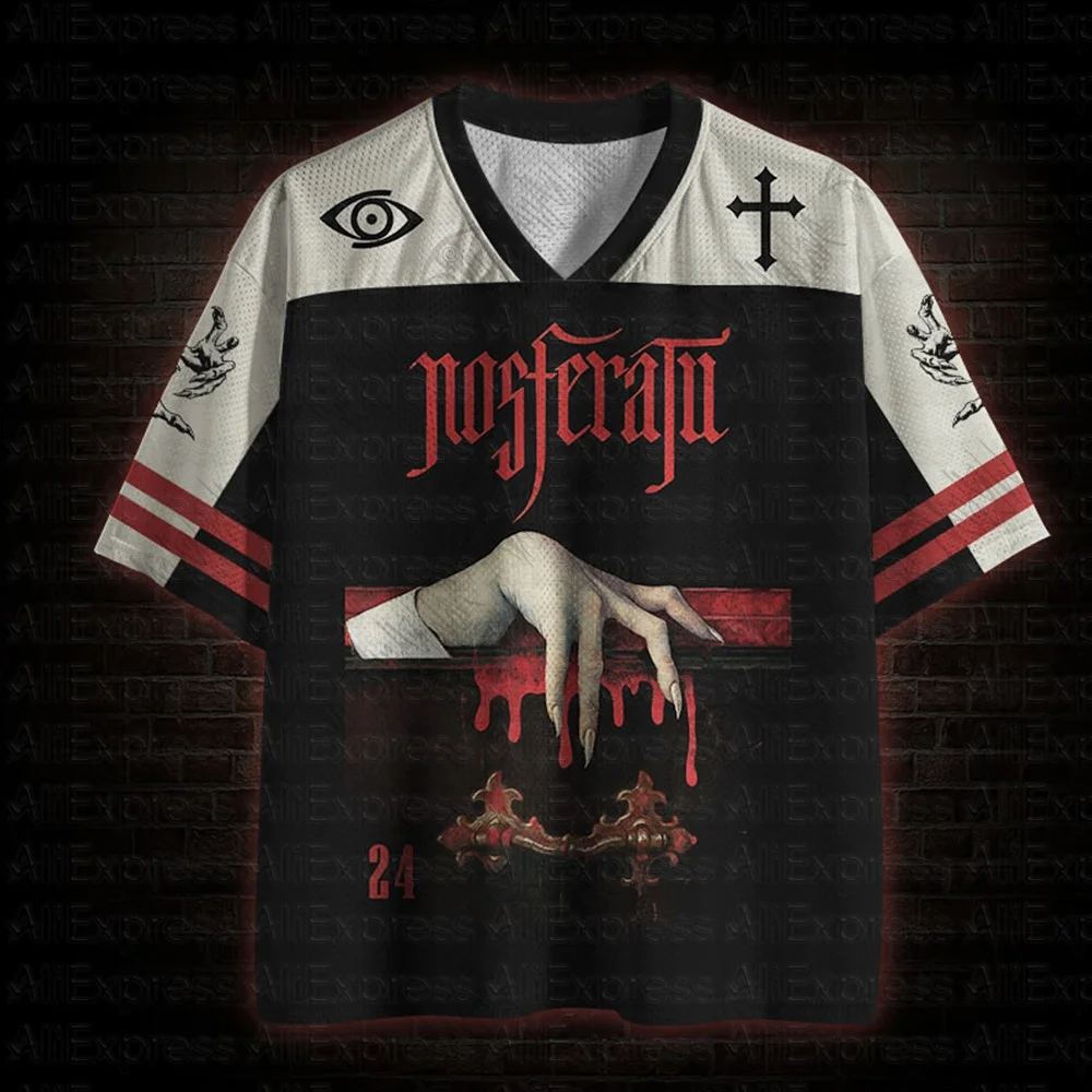 

2026 New Movie Sports Fashion Adult and Children's Short Sleeve V-neck Street Eye Clothing Gothic Style Horror Fans Gift