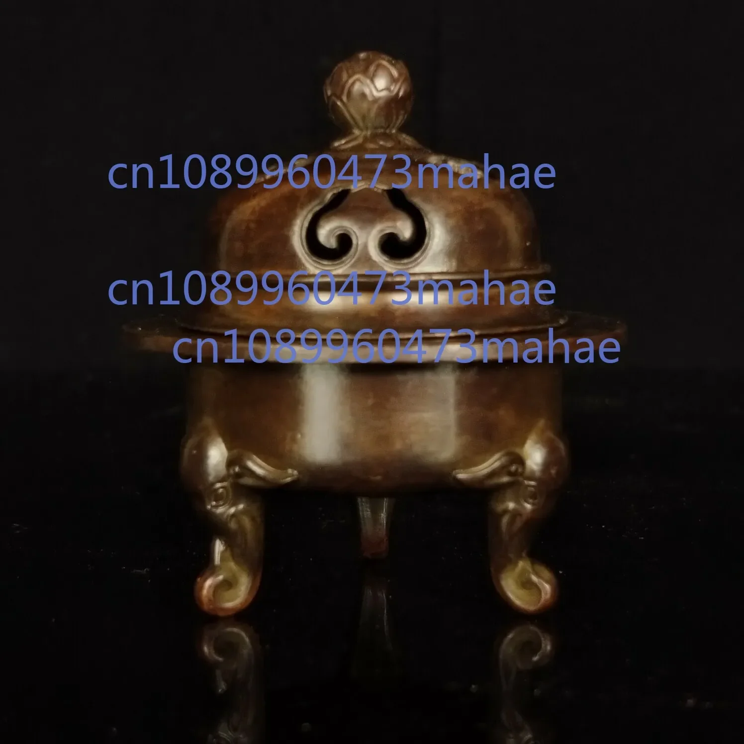 

Chinese Antique Bronze Elephant Foot Lotus Flower Incense Burner Statue