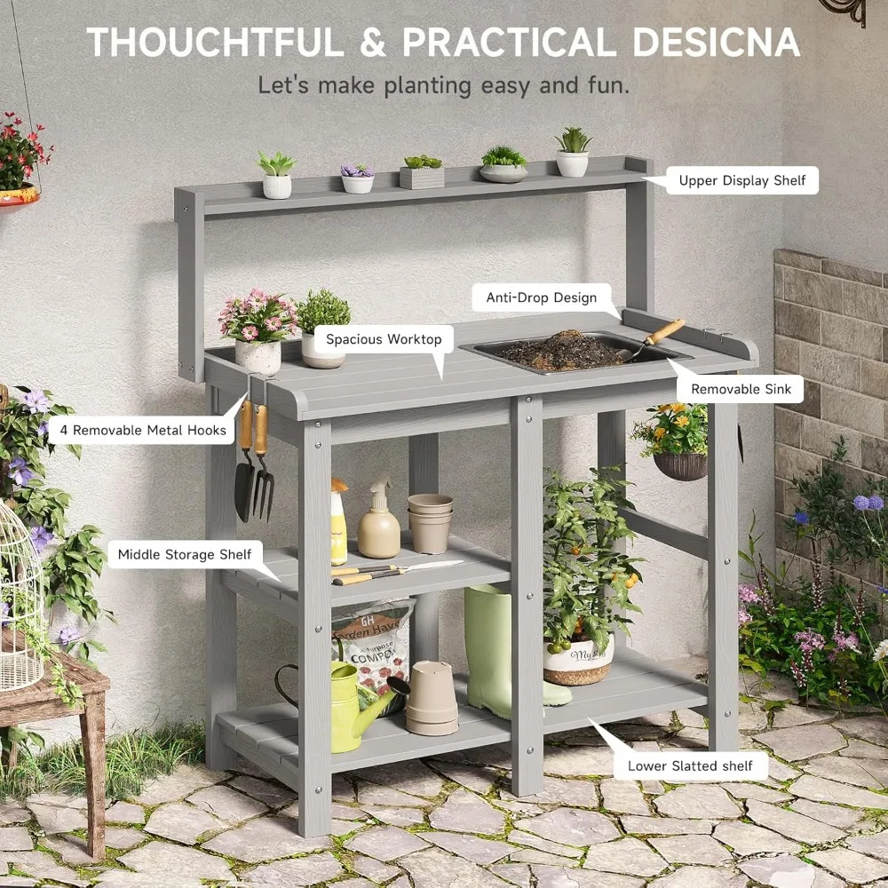 مقعد بوتينج، طاولة مقعد التثبيت في الهواء الطلق مع حوض قابل للإزالة، مقاعد بوتينغ HDPS للخارج، طاولة حديقة مع غلاف تخزين #6