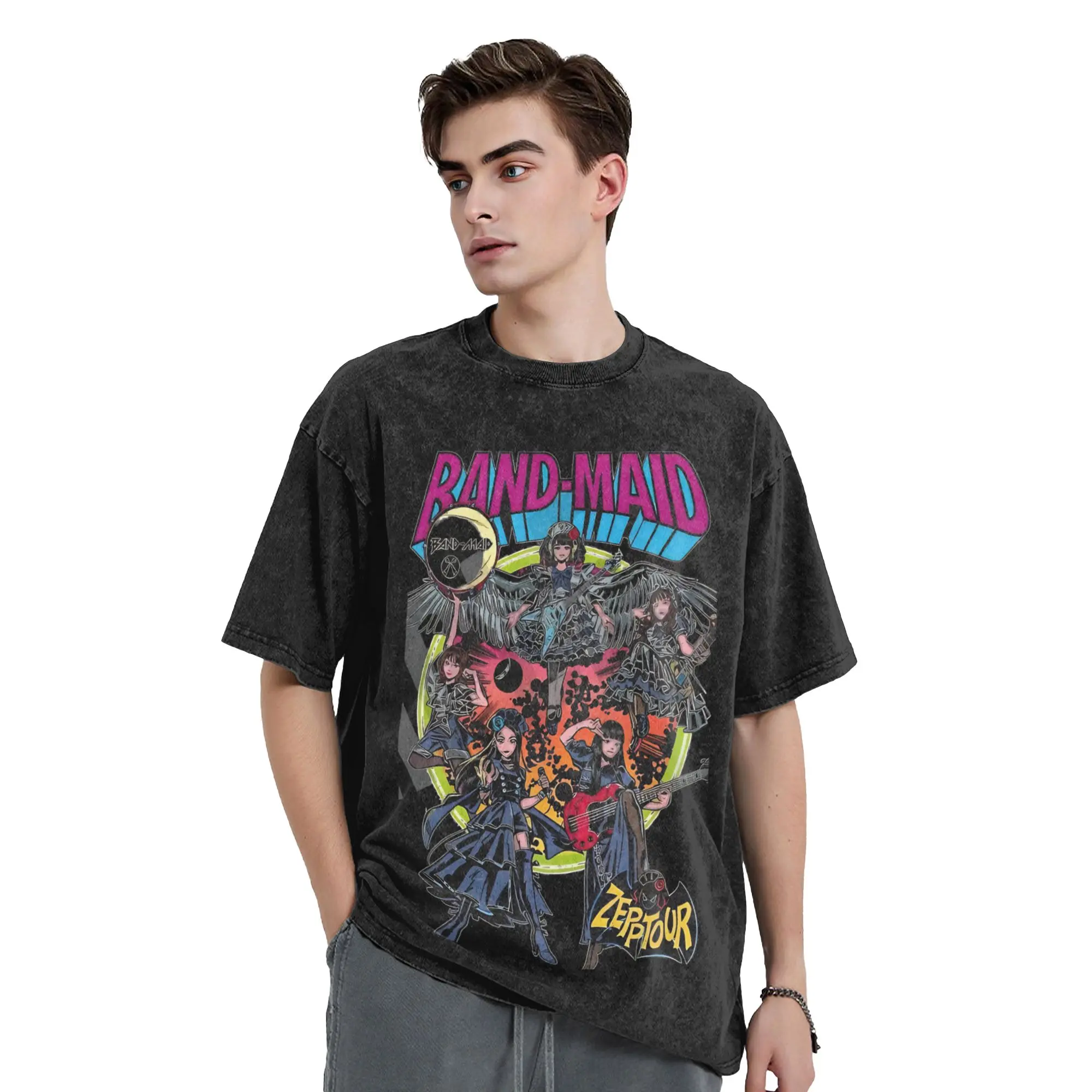 Band Maid Tokyo Metal Queens T Shirt Hip Hop Washed 100% Cotton High Street T-Shirts for Men Women Streetwear Printed Tee Shirt