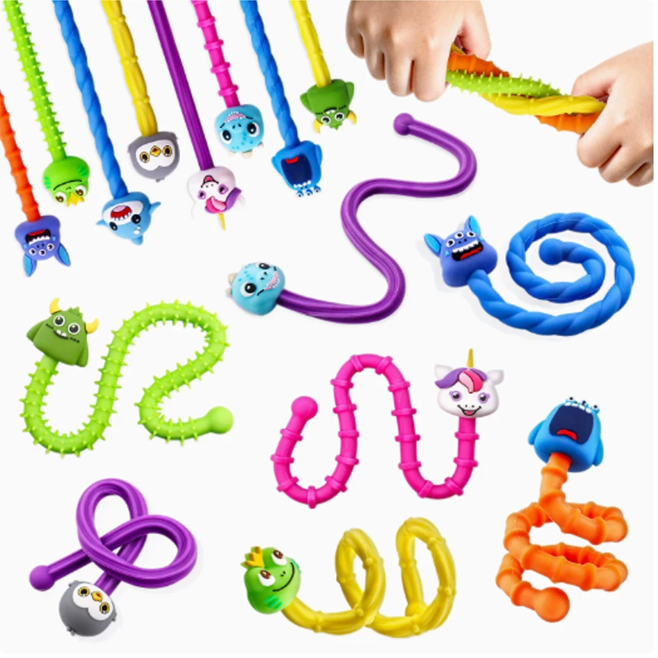 

2026 Cute silicone decompression twisting sensory strip, colorful twisting rod decompression sensory toy twisting strip