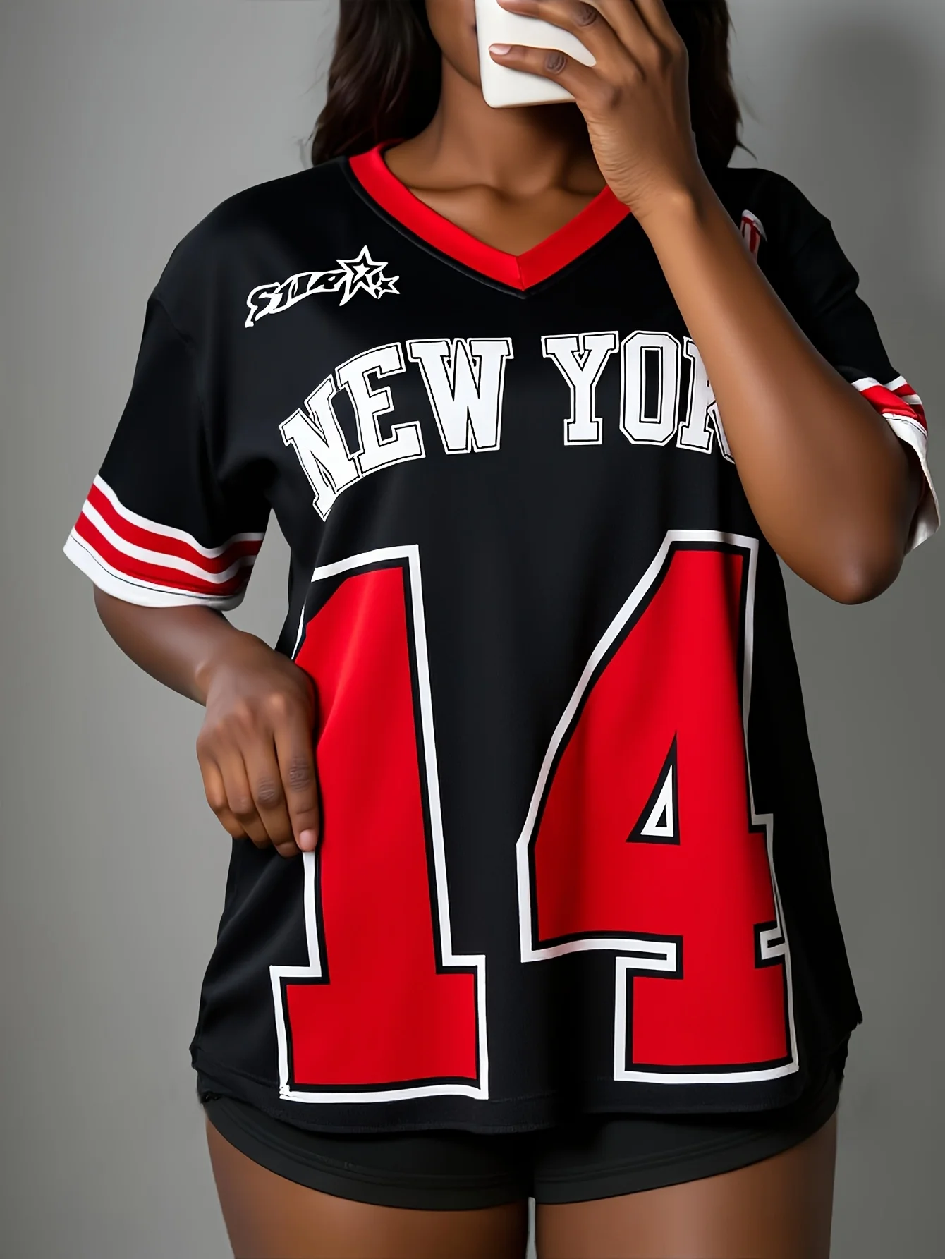 

Женская спортивная футболка с v-образным вырезом, топы больших размеров, летний топ с короткими рукавами и принтом, женская повседневная футболка, свободная спортивная рубашка, быстросохнущая