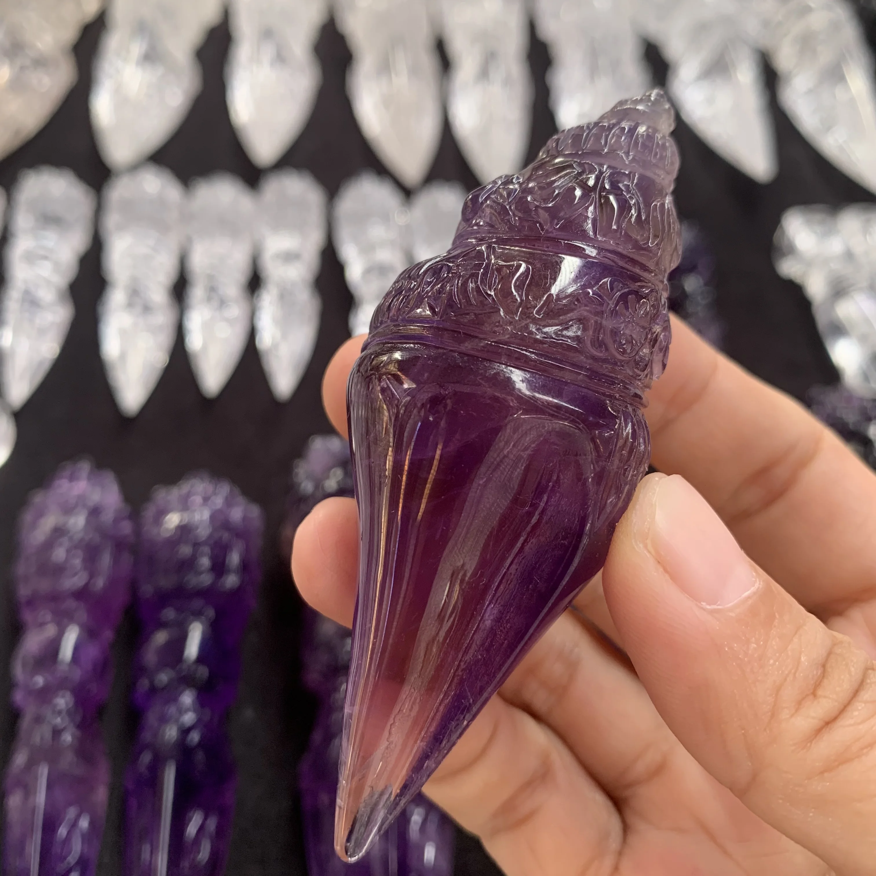 Natural Amethyst conch Figurine quartz crystal carved shell for Peace and quiet