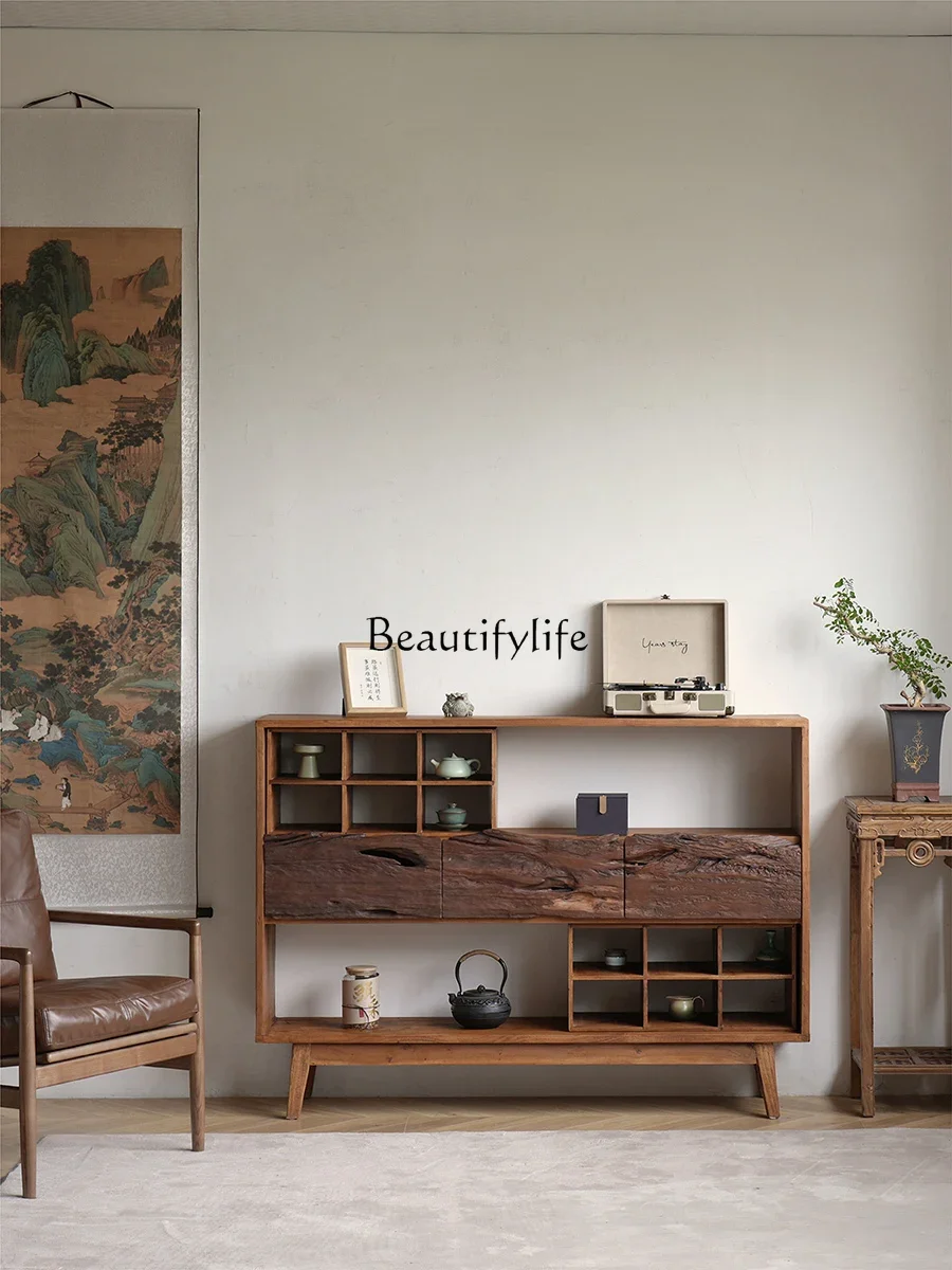 

ls 04 Wabi Sabi wind lattice frame, teacup holder, solid wood porch cabinet