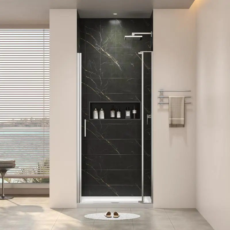

Universal Pivot Shower Door, 32-36"W x 72"H, Left & Right Opening, Open Outside, Tempered Glass (1/4" & 5/16"), Brushed Nickel