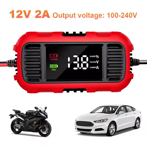 12V 2A Car Battery Charger Battery Trickle Charger Maintainer Car Motorcycle Lead Acid Battery Charger for Motorcycle Batteries
