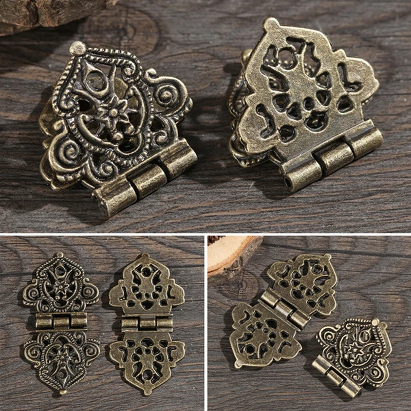 2pcs Vintage Alloy Hollow Flower Hinge Furniture Hardware DIY Box Metal Hinges