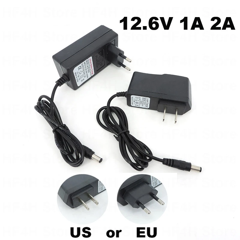 AC 100V-240V DC 12.6V 1A 2A charger 12 V Volt Power Adapter 5.5*2.5MM 12.6V 2A For 18650 lithium battery Pack EU US Plug B4