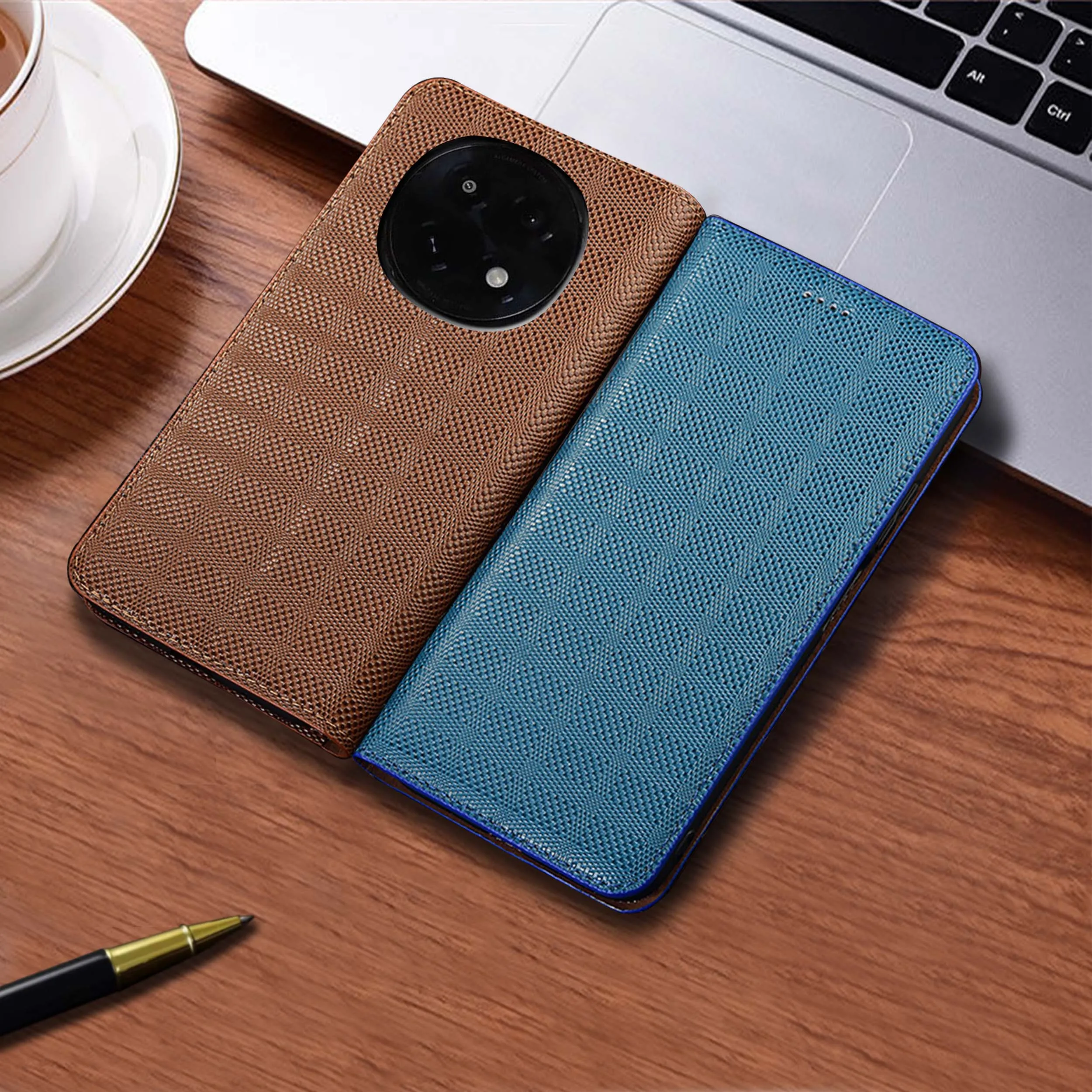 

For OPPO A1 A1X A2 A2X A3 A3i A3X A5 Pro Plus 5G Crosshatch Pattern Of Genuine Leather Flip Phone Case Cowhide Scratch-Proof